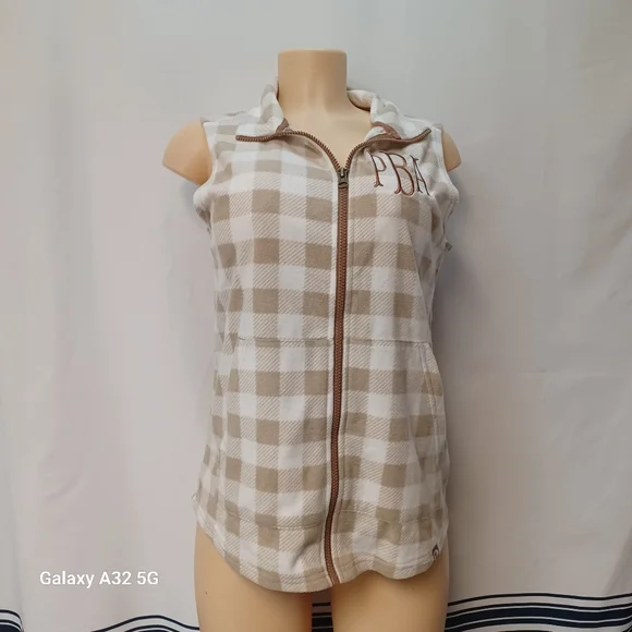MarleyLilly Women Size M Plaid Sleeveless Zip-Up Vest Offer Are Welcome - Picture 1 of 14